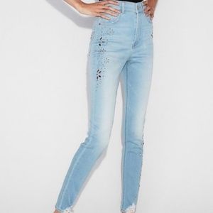 Express SUPER HIGH WAISTED EMBELLISHED STRETCH ANKLE LEGGINGS